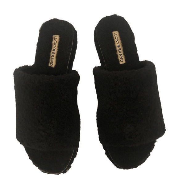Lucky Brand Gadini Women's Faux Shearling Open Toe Slide Slippers Black Size 9 - Picture 6 of 10